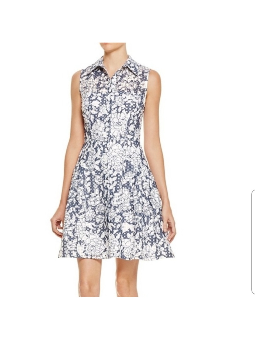 Betsey Johnson Blue & White Floral Grid Burnout Fit Flare Dress Size 4 school